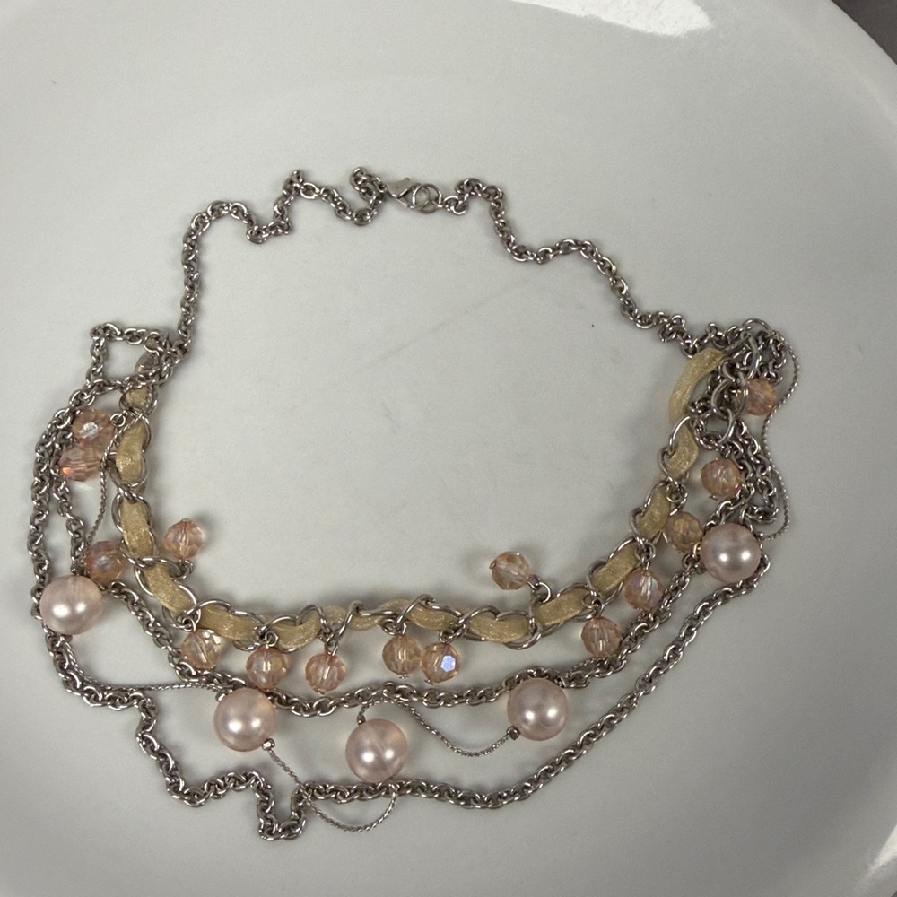 Elegant Silver and Pink Pearl Necklace